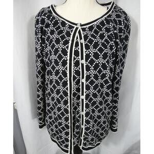 Talbots Large Knit Cardigan Twin Set Black/White Geometric Buttons